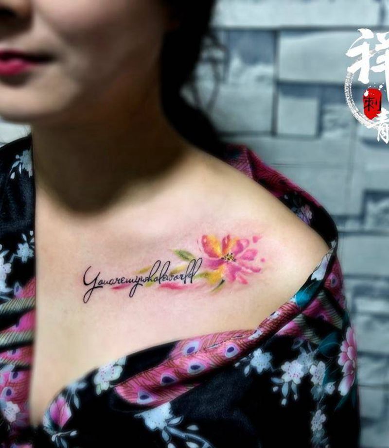 爱自由纹身图片_肩部胸部新传统水彩纹身图案