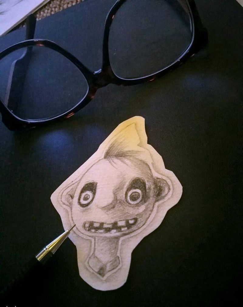 原创手稿纹身图片_手臂胸部欧美写实点刺卡通纹身图案