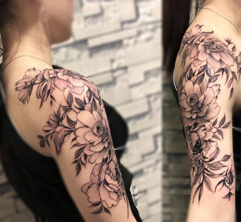 花臂……纹身图片_成品手臂清新植物静物纹身图案