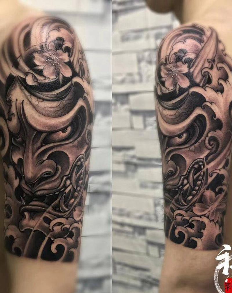般若纹身图片_成品肩部手臂传统鬼神纹身图案