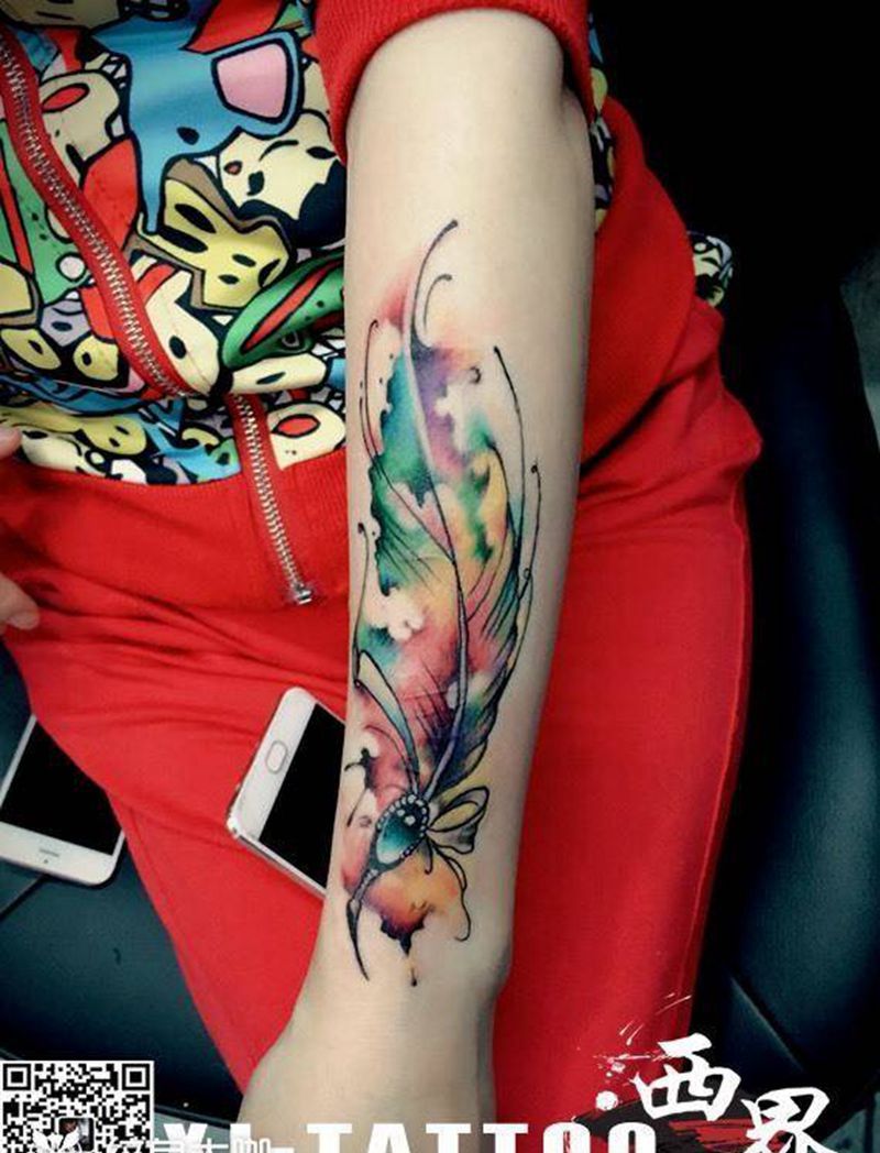 水彩纹身图片_成品手臂手部欧美写实贴纸几何纹身图案