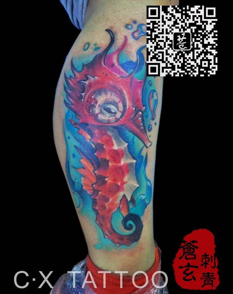 school海马纹身图片_腹部背部手臂腿部欧美传统习俗清新原创成品纹身图案