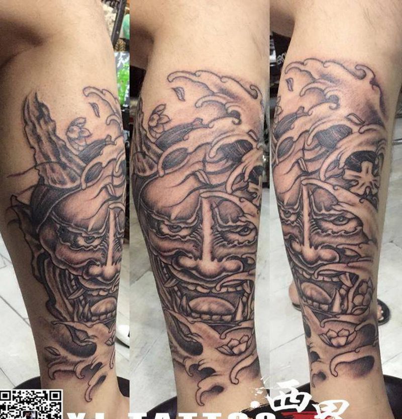 燕郊西界刺青纹身图片_成品腿部传统人物鬼神纹身图案