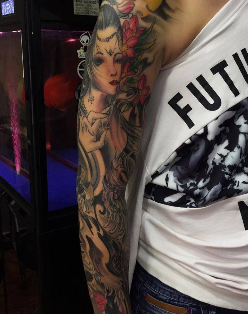 艺妓凤凰纹身图片