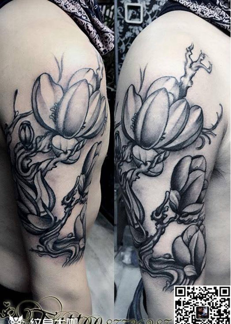 花纹身图片_手臂成品传统植物纹身图案