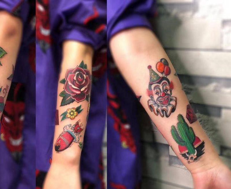 花花绿绿纹身图片_成品欧美动物人物植物静物清新手臂纹身图案