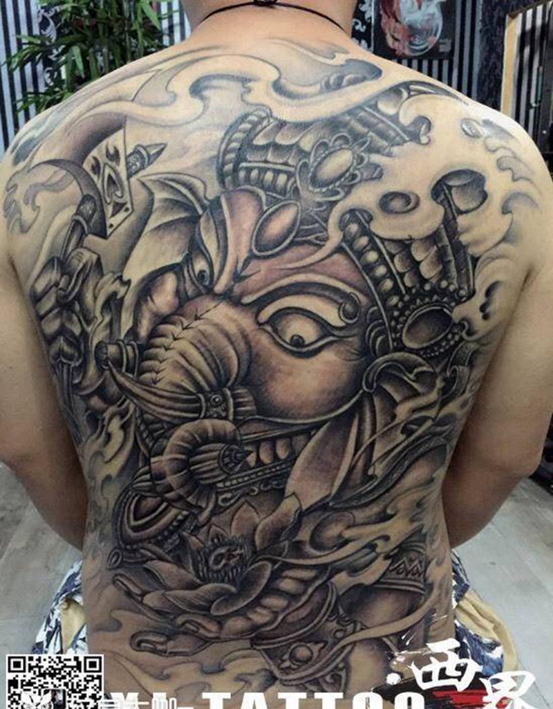 燕郊西界刺青纹身图片_成品背部传统习俗写实人物鬼神动物宗教纹身图案