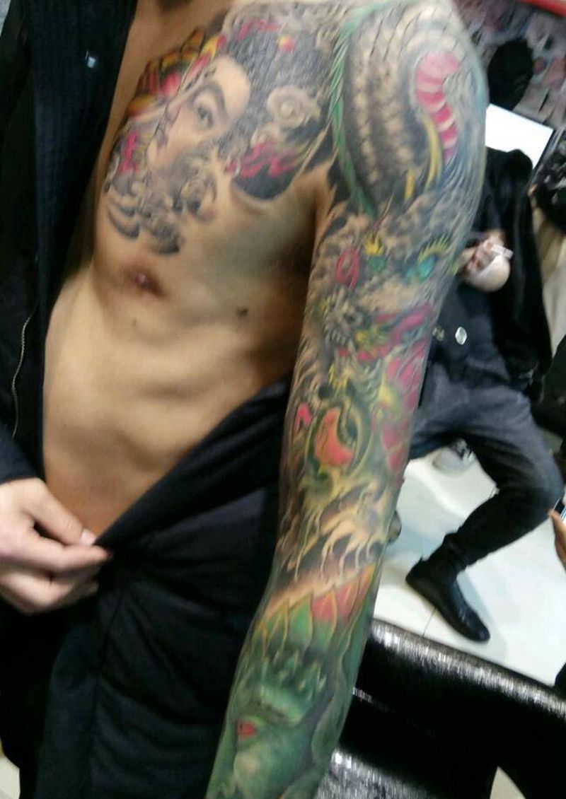 花臂遮盖作品纹身图片_胸部手臂传统鬼神廊坊纹身廊坊魅力廊坊万达万达纹身成品纹身图案