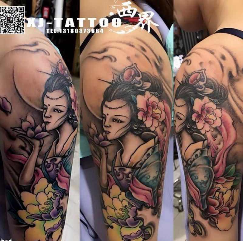 大臂艺妓纹身纹身图片