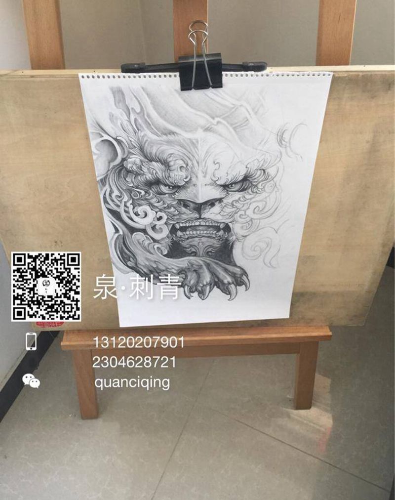 纹身手稿 福狮纹身图片_手稿插画背部腿部手臂传统动物宗教鬼神纹身图案