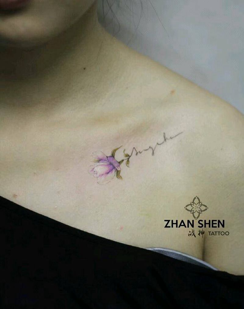 玫瑰纹身图片_肩部胸部水彩欧美写实花玫瑰花小清新纹身图案