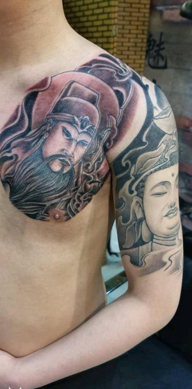 关公半甲纹身图片_新传统纹身图案