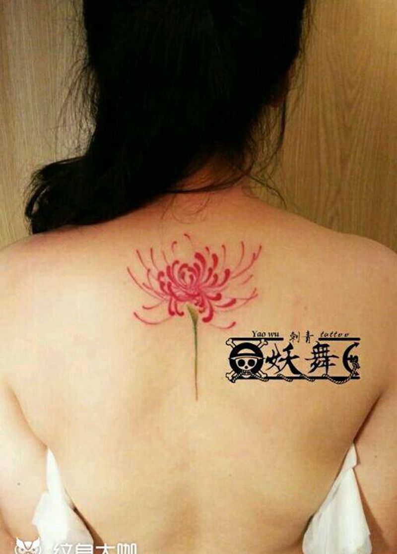 彼岸花纹身图片_肩部胸部背部欧美传统清新写实植物成品纹身图案
