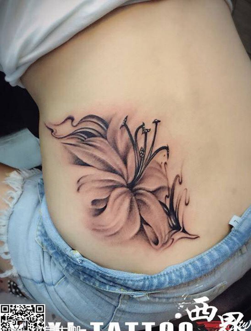 燕郊西界刺青纹身图片_成品腰部写实植物纹身图案