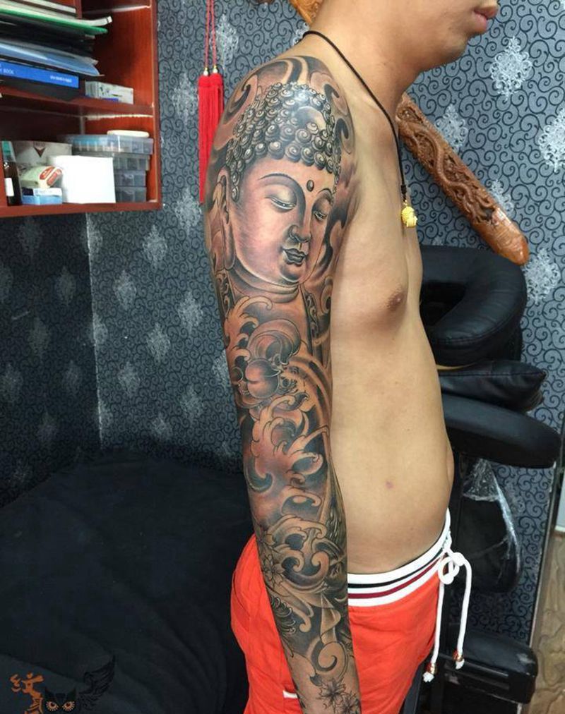 佛首 般若 花臂纹身图片