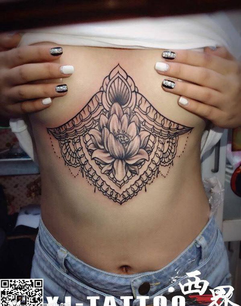 燕郊西界刺青纹身图片_成品胸部写实几何图腾纹身图案