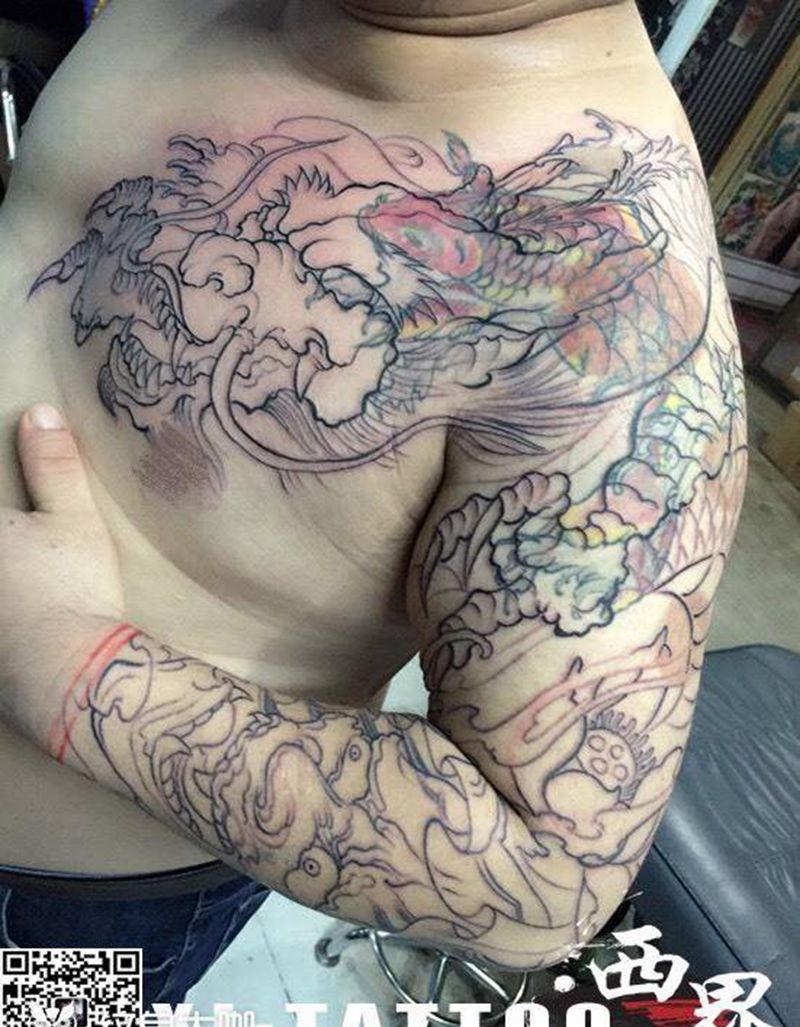 燕郊西界刺青纹身图片_成品胸部手臂传统动物人物鬼神纹身图案