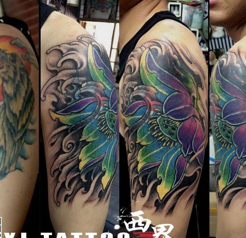 遮盖纹身图片_成品手臂传统写实植物纹身图案