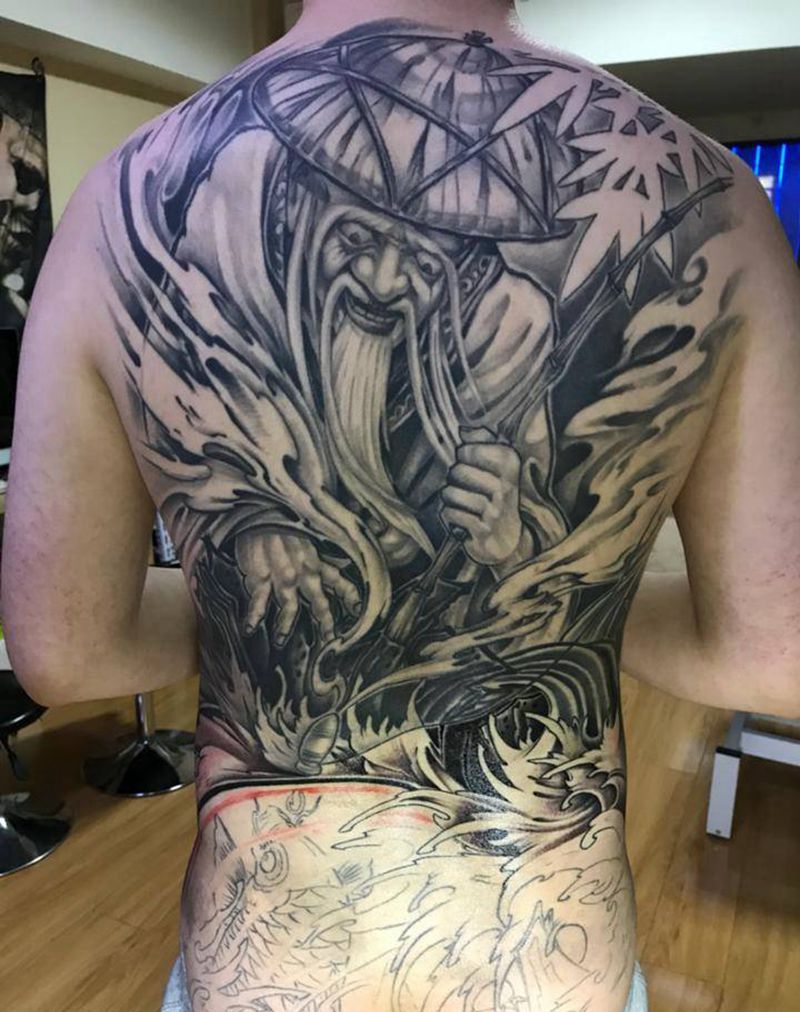 姜太公钓鱼纹身图片