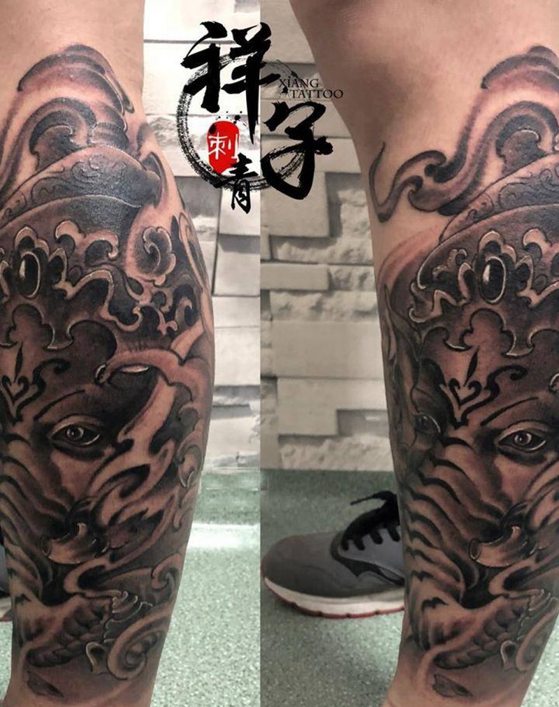 象神纹身图片_成品腿部传统动物鬼神纹身图案