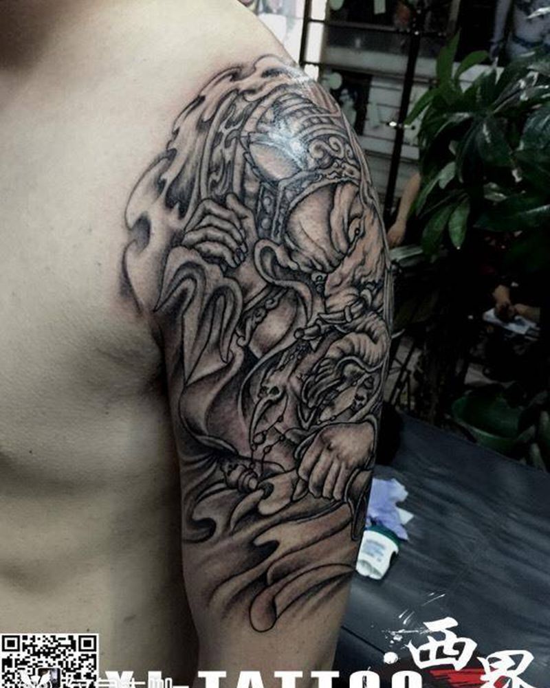 象神纹身图片_成品手臂传统习俗写实鬼神宗教纹身图案