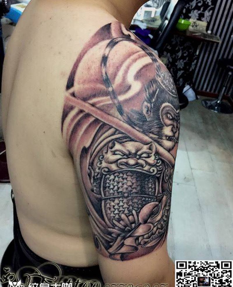 大圣半甲纹身图片_成品胸部手臂肩部传统人物纹身图案