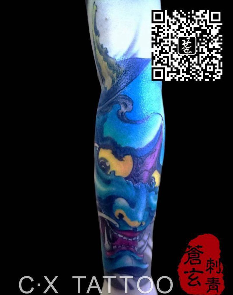 遮盖般若牡丹纹身图片_腰部背部手臂腿部传统清新人物鬼神原创成品纹身图案