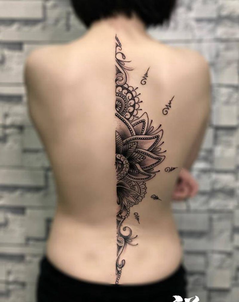 有心者有所累无所谓纹身图片_成品背部清新图腾静物植物字符纹身图案