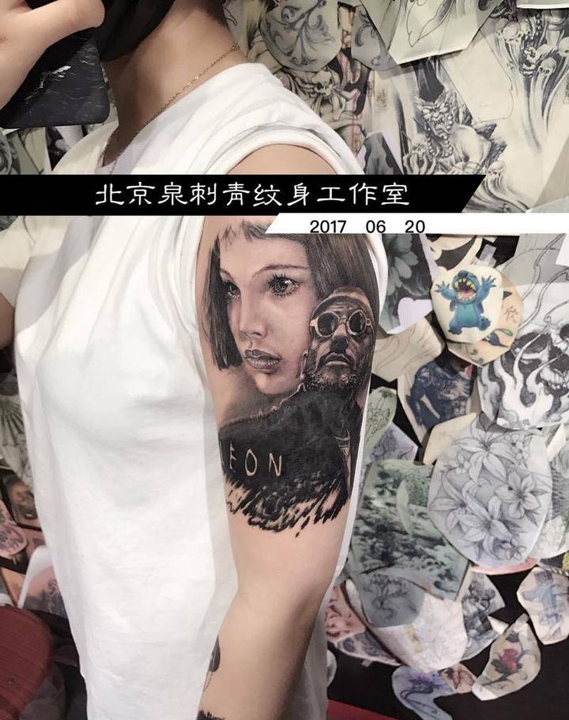 遮盖旧纹身纹身图片_成品手臂欧美写实人物情侣纹身图案