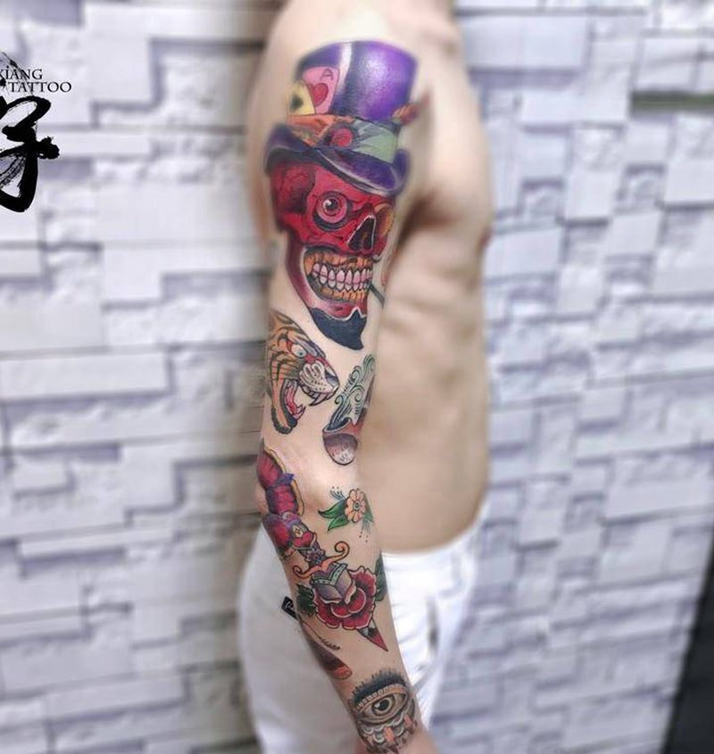 花花绿绿纹身图片_欧美清新植物人物静物成品手臂纹身图案