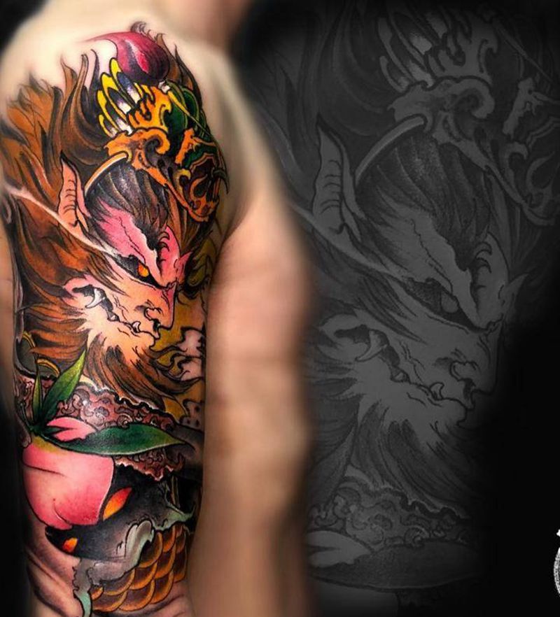 大圣纹身图片_手臂肩部新传统纹身图案