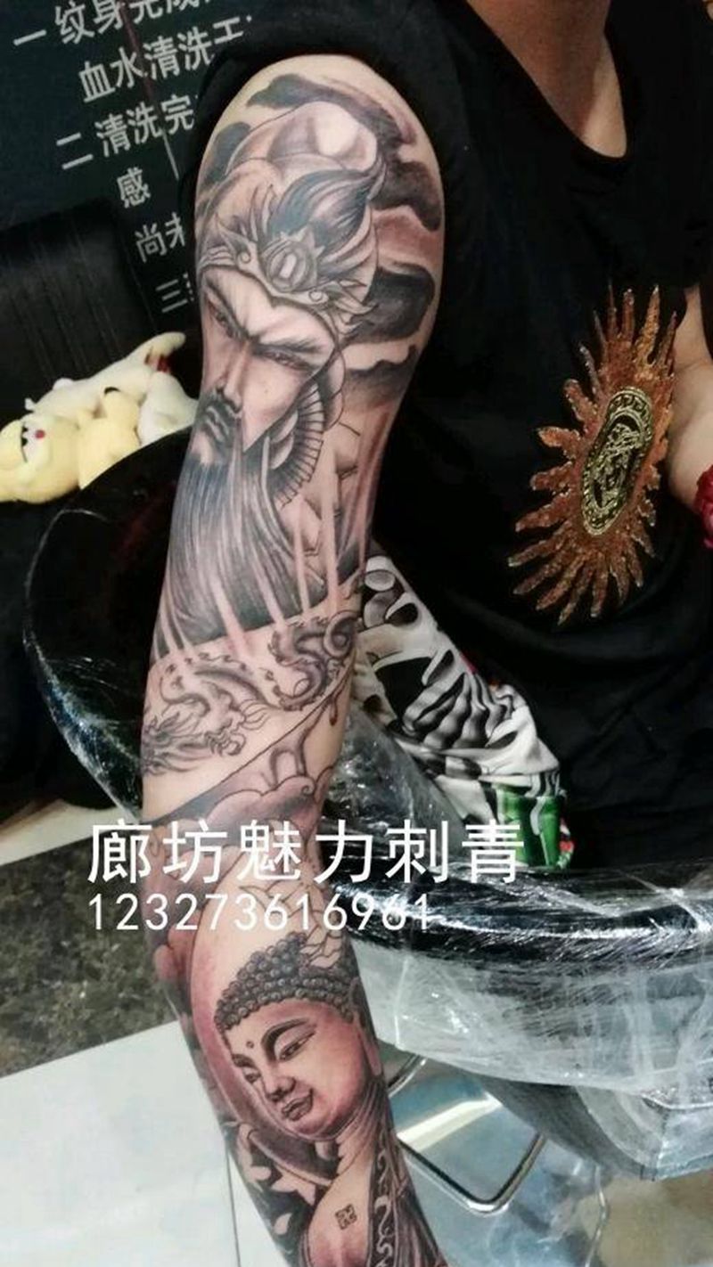 花臂纹身图片_手臂传统人物廊坊纹身成品纹身图案