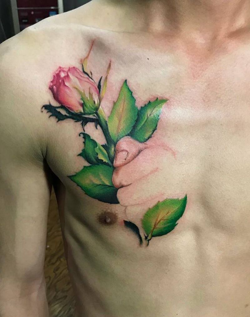 玫瑰花-未完成纹身图片