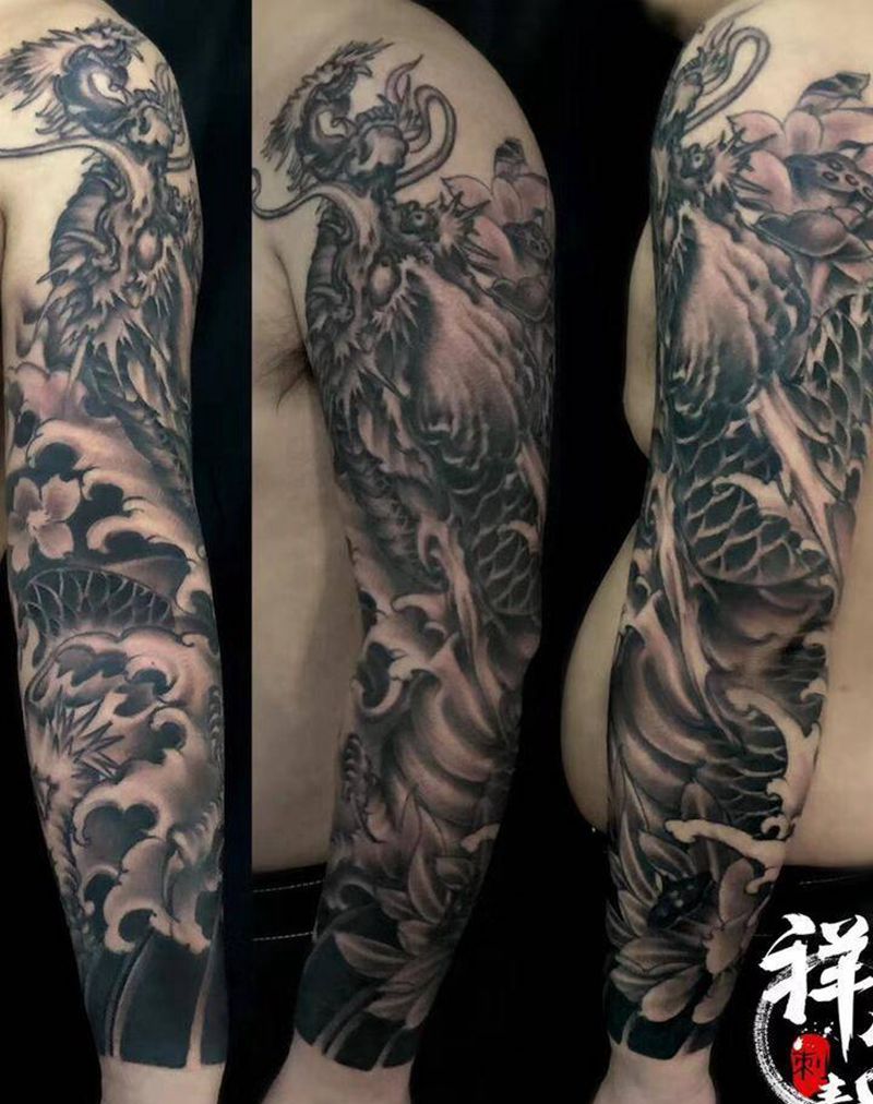 龙臂纹身图片_成品传统鬼神纹身图案