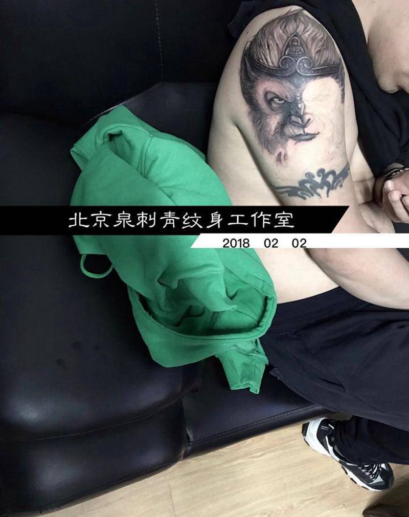 悟空纹身图片_成品手臂肖像写实鬼神动物宗教人物纹身图案
