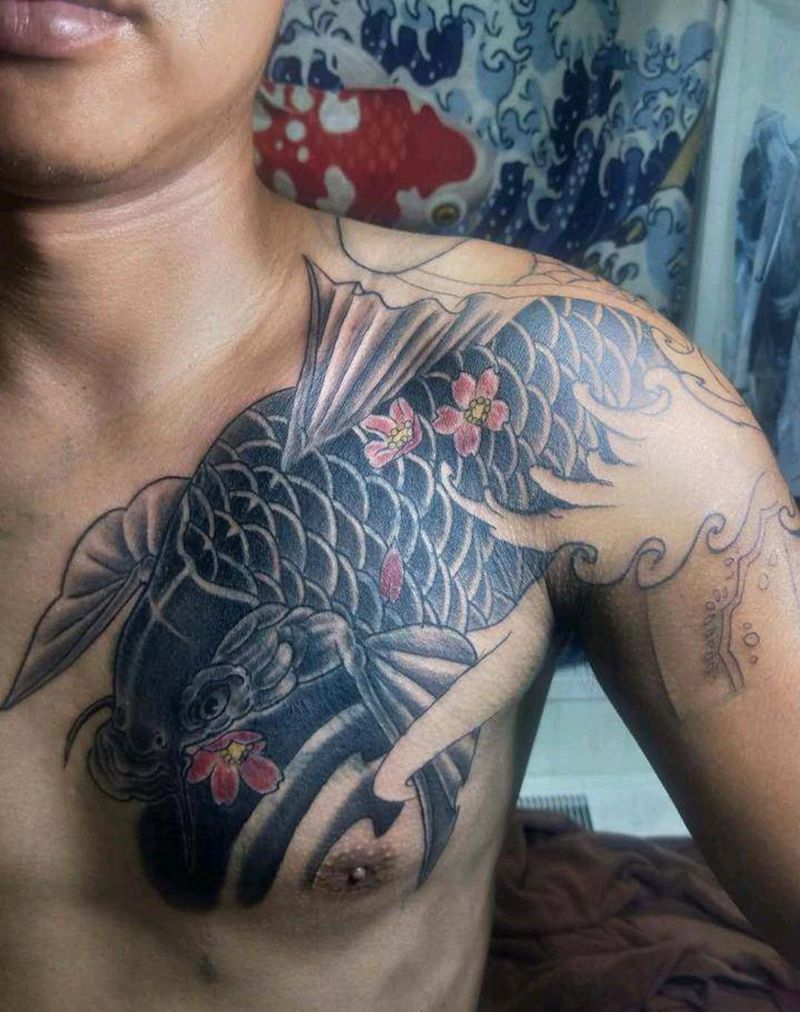 遮盖狼头纹身图片_胸部新传统纹身图案