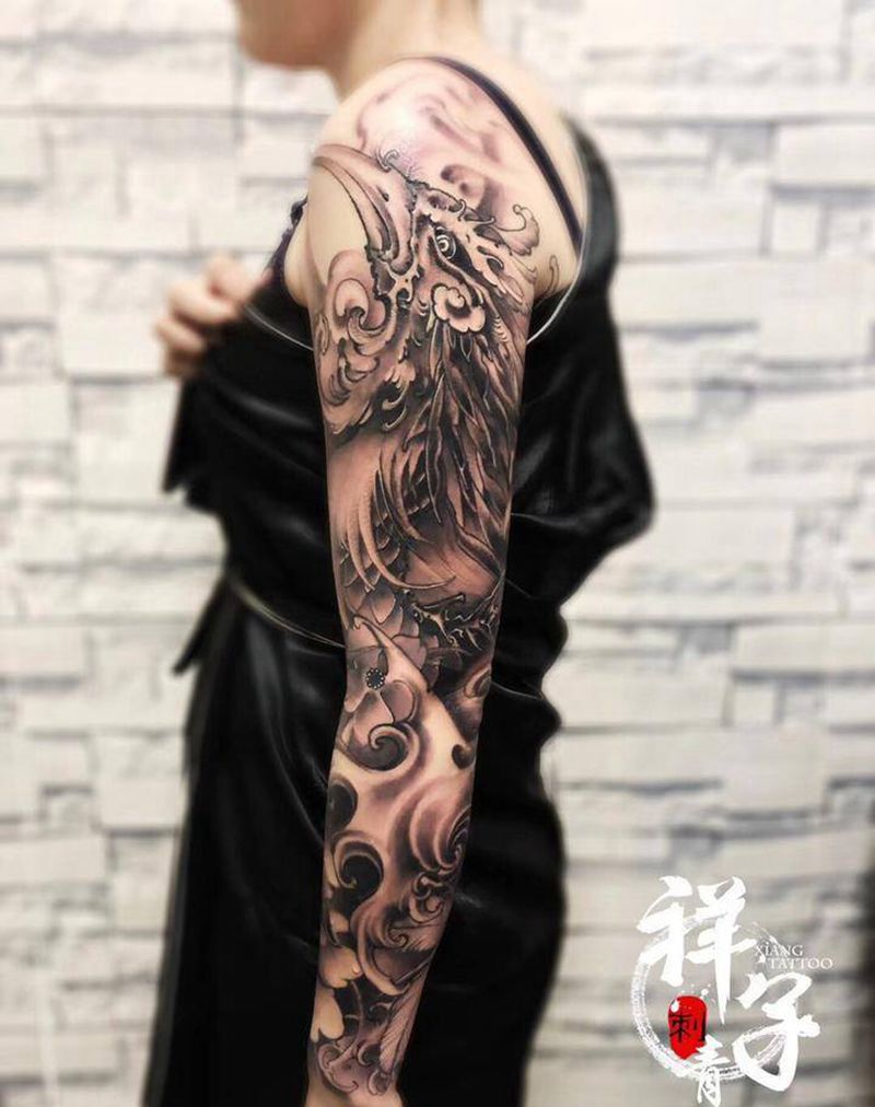 凤舞纹身图片_成品手臂肩部传统鬼神动物原创纹身图案