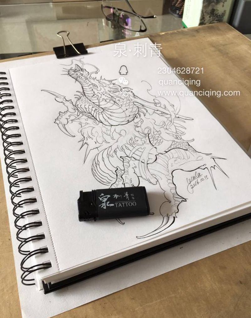 纹身手稿龙系列纹身图片_手稿胸部背部腿部手臂传统动物鬼神纹身图案