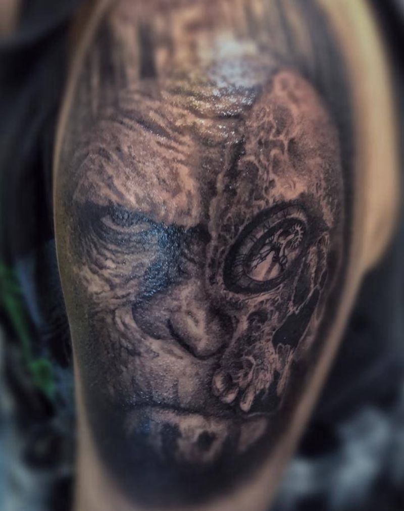 猩球崛起纹身图片_肩部手臂欧美写实纹身图案