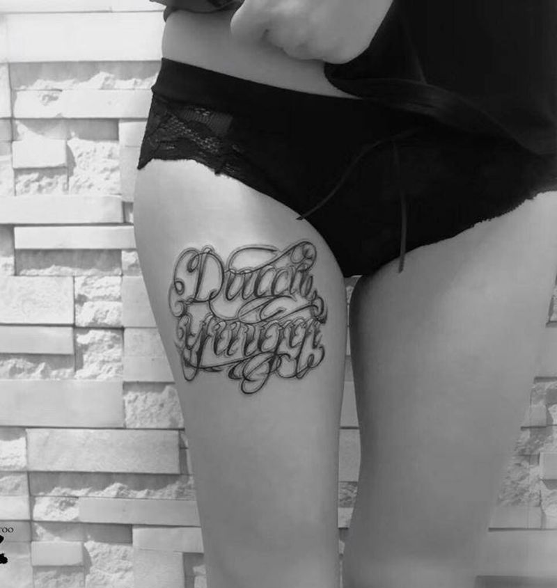 花体英文纹身图片_成品腿部清新字符图腾纹身图案