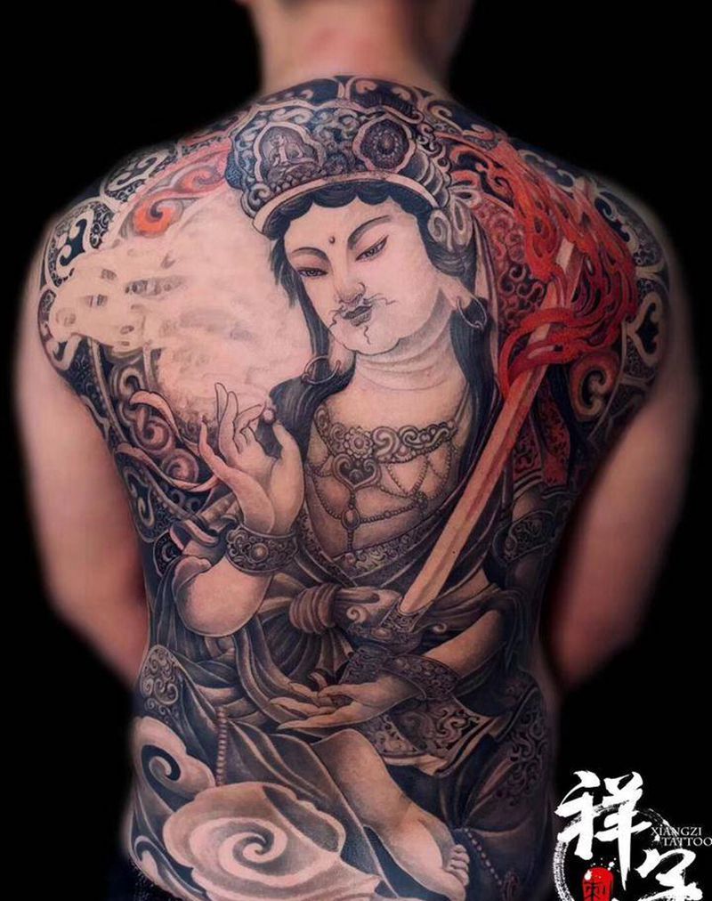 虚空藏纹身图片_背部新传统纹身图案