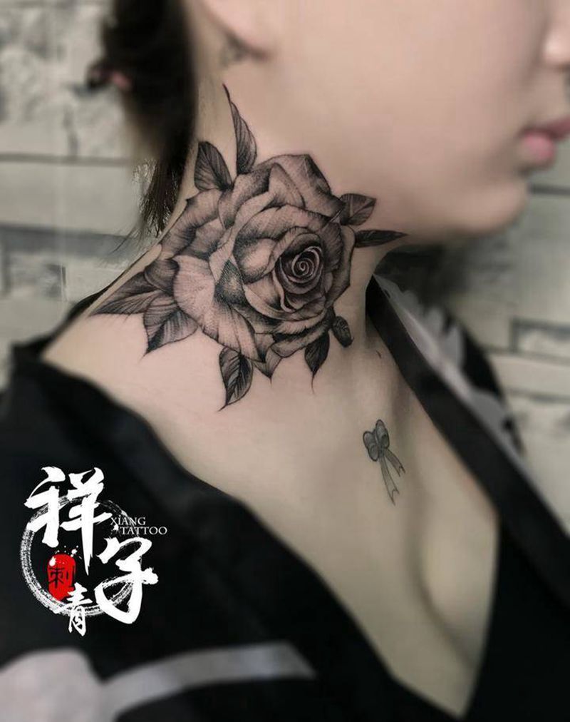 燥纹身图片_成品颈部清新植物纹身图案