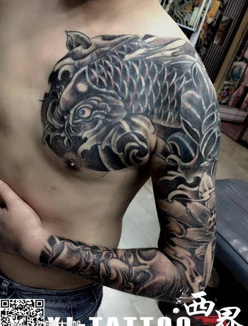 燕郊西界刺青纹身图片_成品胸部手臂传统习俗写实人物植物鬼神纹身图案
