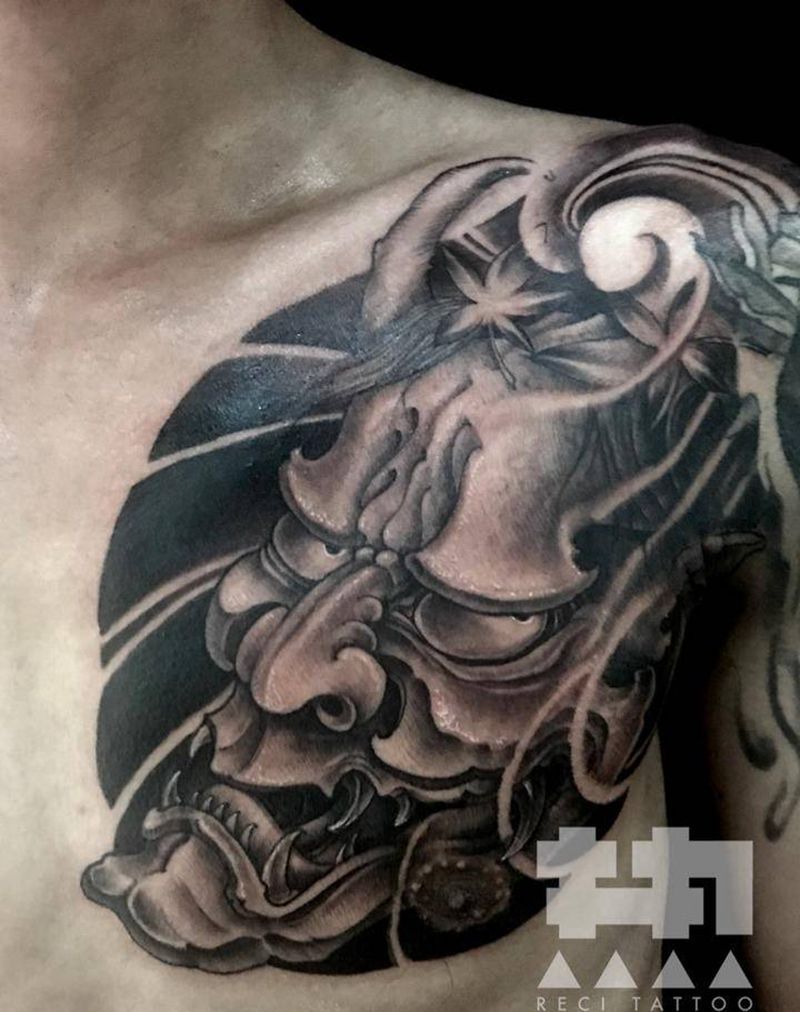 般若纹身图片_成品胸部鬼神般若纹身图案