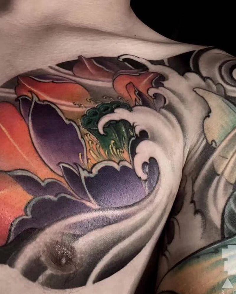 半胛纹身图片_成品肩部胸部手臂传统动物植物纹身图案