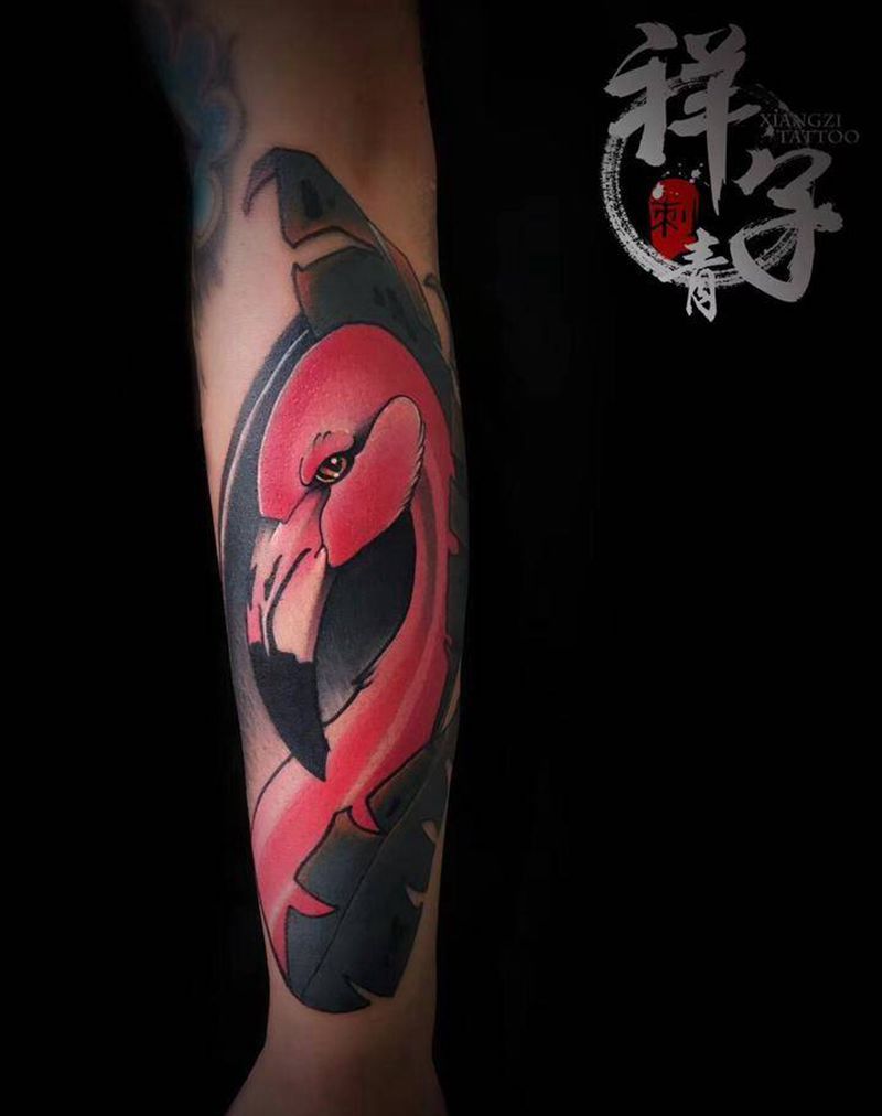 火烈鸟纹身图片_手臂New School新传统纹身图案