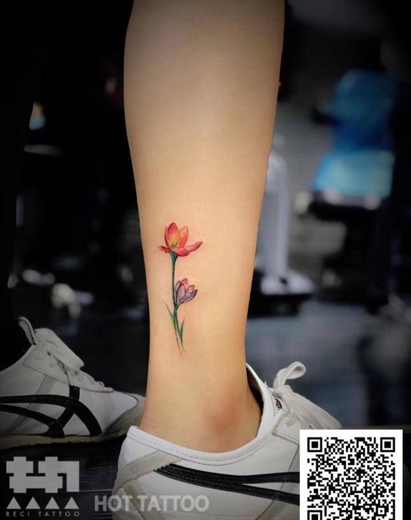 小清新纹身图片_成品腿部清新植物纹身图案