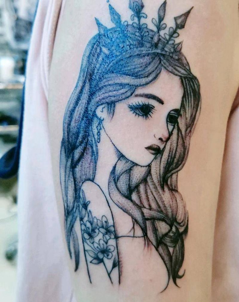 素图美女纹身图片_手臂肩部纹身图案