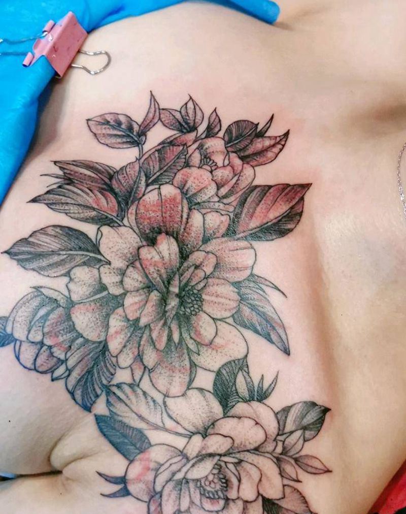 素花纹身图片_胸部手臂点刺纹身图案