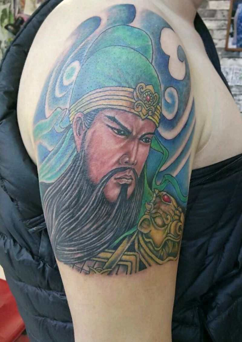 关羽纹身图片_肩部肖像人物廊坊纹身廊坊魅力廊坊万达万达纹身成品纹身图案